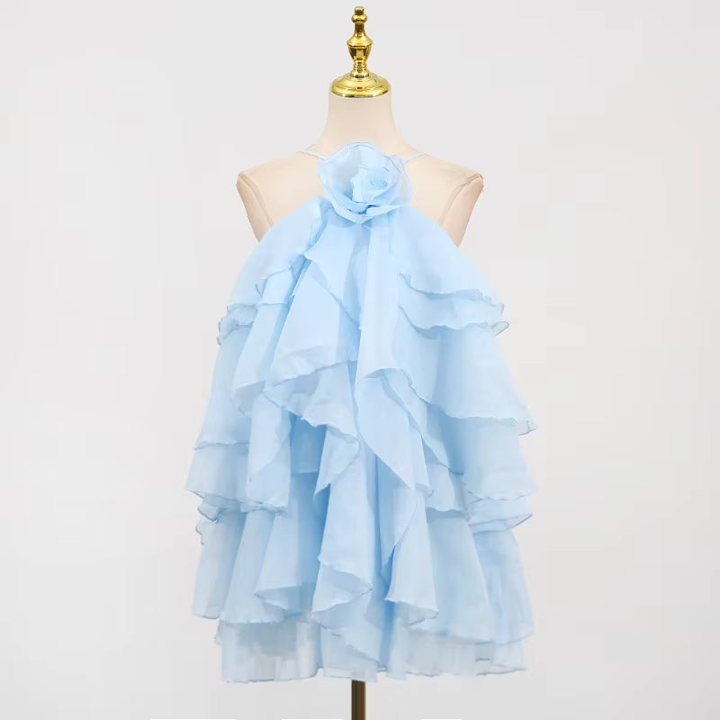 Factory Wholesale Three Dimensional Big Flower Splicing off Shoulder Solid Color Waist Short 2025 Prom Dresses Evening Dress