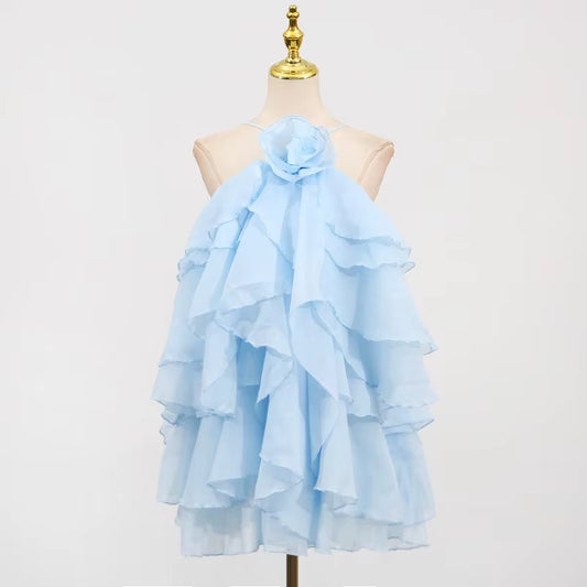 Factory Wholesale Three Dimensional Big Flower Splicing off Shoulder Solid Color Waist Short 2025 Prom Dresses Evening Dress