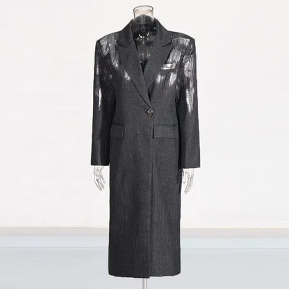 OUDINA Trendy Simple Printed Paint Trench Coat Women Casual Long Coat Single-Button Women'S Trench Coats