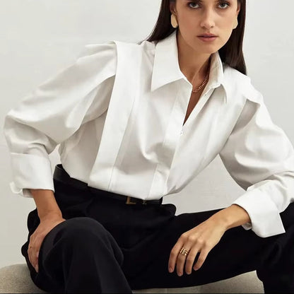 OUDINA Simple Fashionable Casual Elegant Long Sleeve Polo Shirt Women Tops Shirts Blouses Ladies