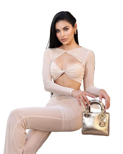  Black Twist Mesh Two Piece Sets 