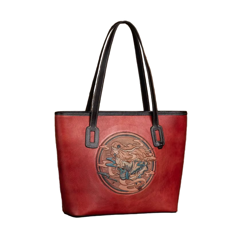 Westal Women Vintage Cowhide Leather Embossed Shoulder Tote Bag Large Work Purse Handbag Genuine Leather Women Laptop Tote Bag