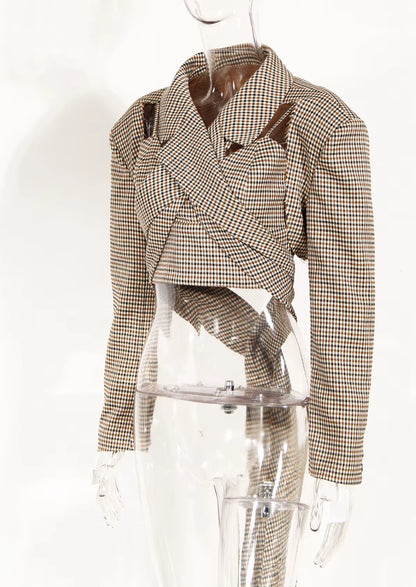 OUDINA New Arrivals Fall Plaid Vest Top Women Blouse Shirts Two Piece Set Women'S Blouses