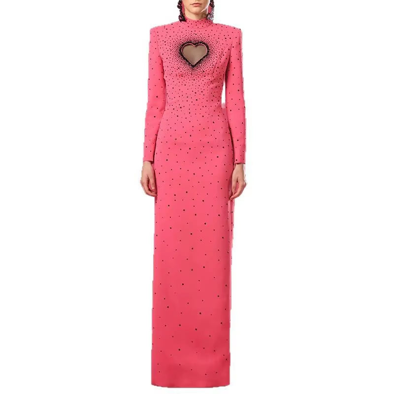 DRESS 3-------Long Heart Shape Backless Rhinestone Diamond Gown Dresses Women Lady Elegant Evening Dress