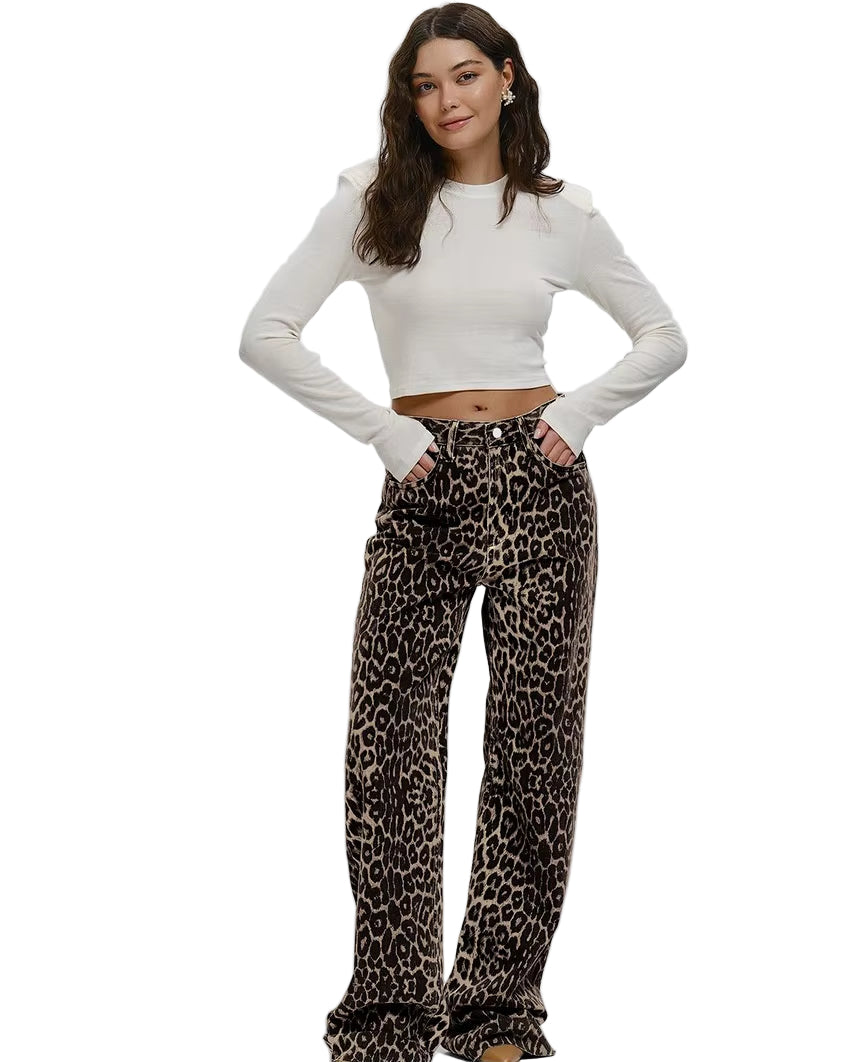 OUDINA New Streetwear Jeans for Women Slimming High-Draping Spliced Pleated Straight Leg Pants for Women