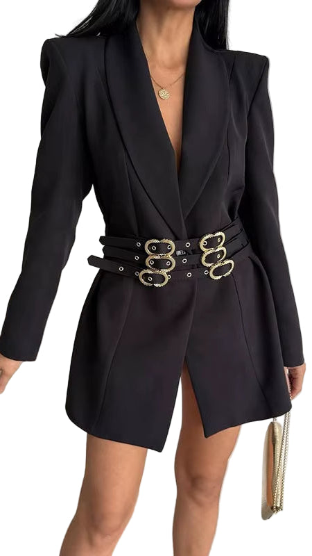 OUDINA Autumn New Commuter Style Belt Casual Elegant Solid Color Women'S Blazer Jacket Blazers Ladies Women