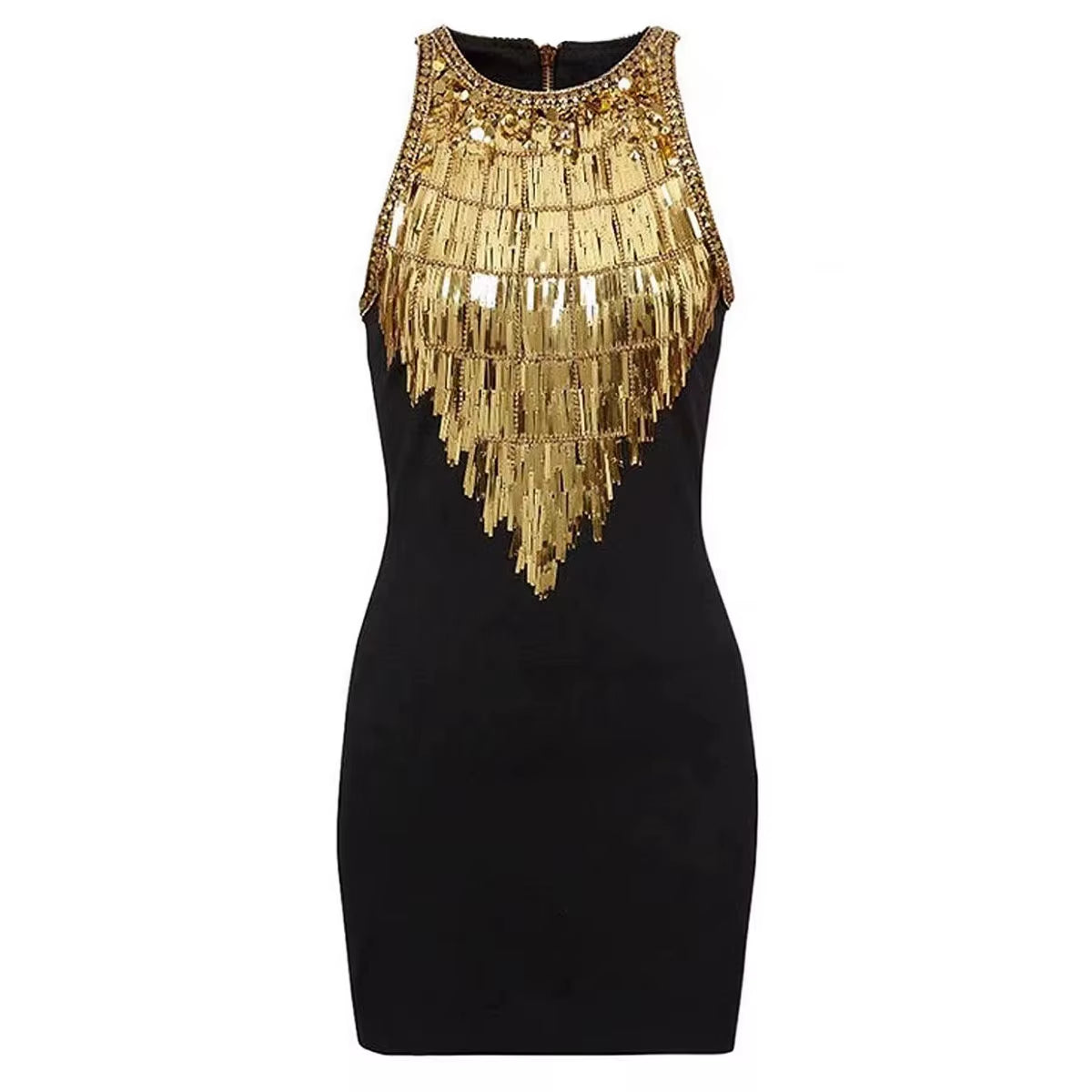 OUDINA 2023 Summer New Womens Party Dresses Sleeveless Zipper Sexy Short Sequin Bodycon Dress