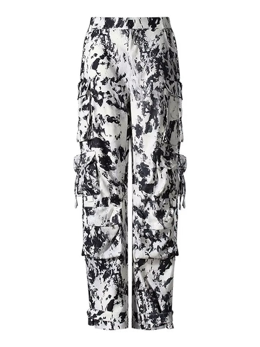 OUDINA Streetwear Camouflage Print Cargo Pants Comfortable Multi Pocket Straight Pants for Women Casual Cargo Pants