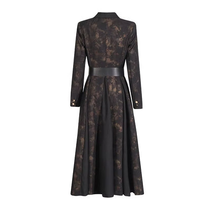 OUDINA Fashion High-End V-Neck Belt Print Long Lady Trench Coats Elegant Trench Coat Women Casual Coats