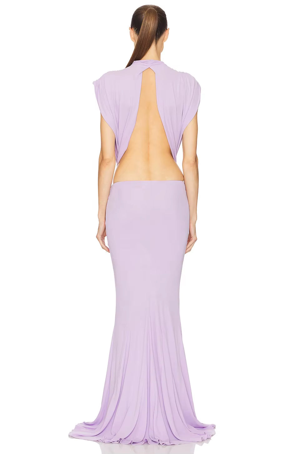 OUDINA Women'S Clothing Casual Sleeveless Waist-Baring Bow Fishtail Dresses Evening Lady Elegant Party Dress for Women