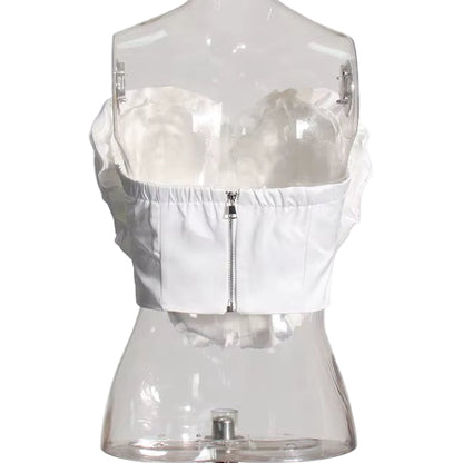 OUDINA New Design Slim Top Short Three-Dimensional Flower Fashion Tube Tops for Ladies