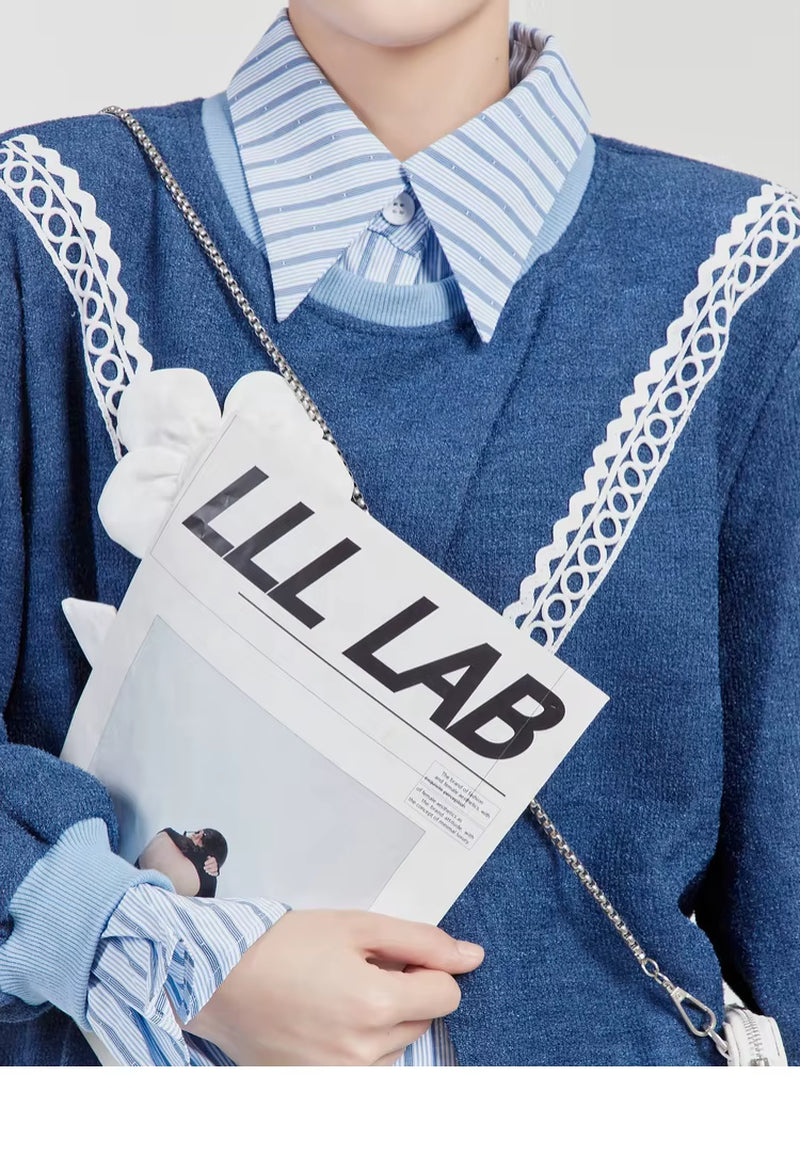 OUDINA Dropshipping Chic Stripe Top Casual Ladies Sweatshirts Women Custom Sweatshirt