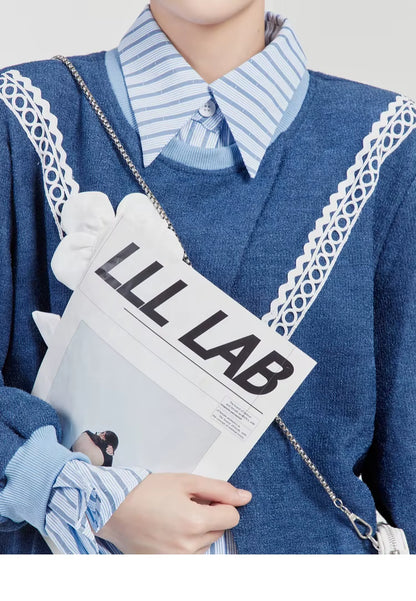 OUDINA Dropshipping Chic Stripe Top Casual Ladies Sweatshirts Women Custom Sweatshirt