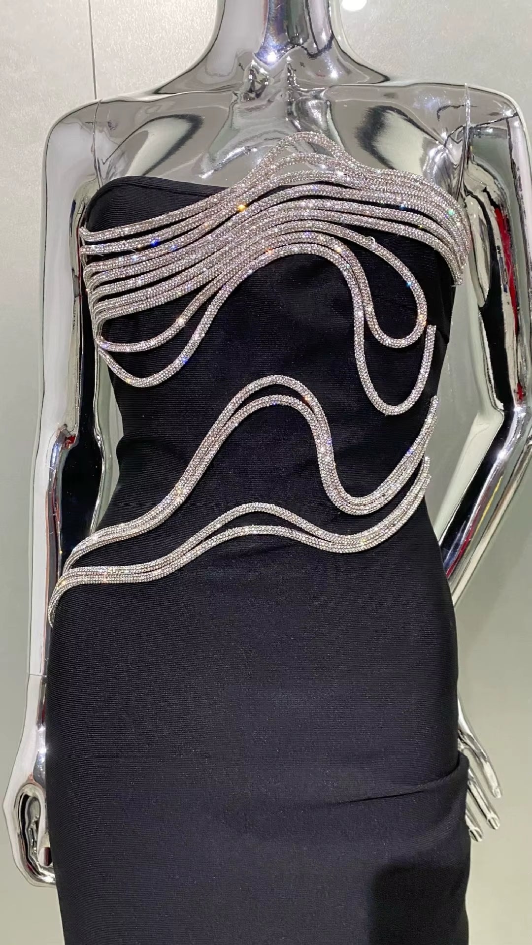 OUDINA Summer New Temperament Rhinestone Goddess Long Dress Evening Gown Elegant Party Women Dresses