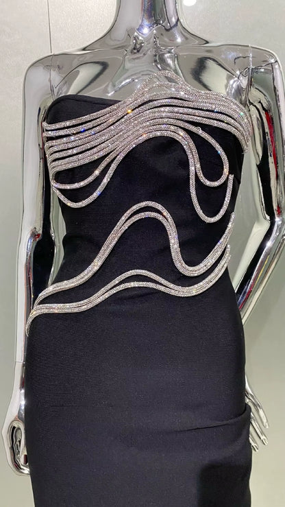 OUDINA Summer New Temperament Rhinestone Goddess Long Dress Evening Gown Elegant Party Women Dresses