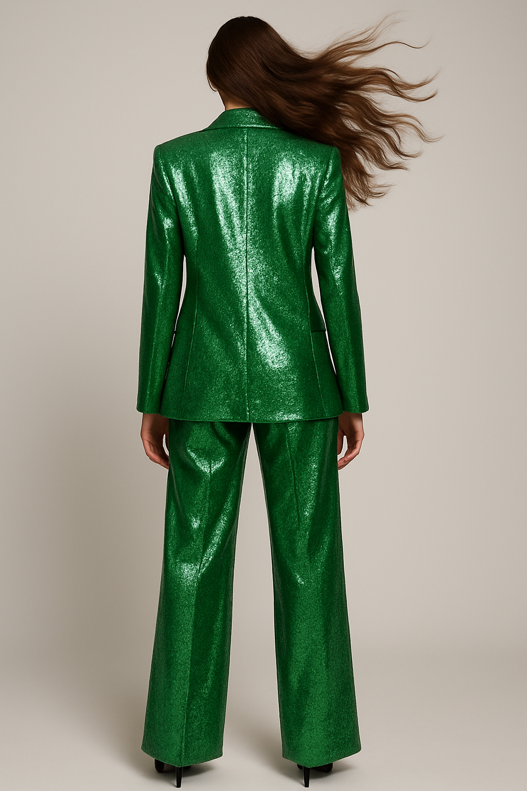 Emerald Inferno: Elegant Women's Sequin Suit Set for Business and Special Occasions
