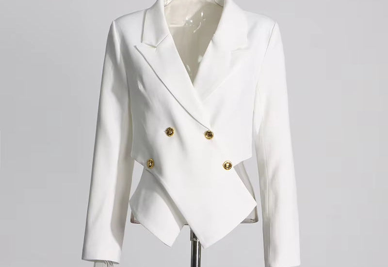 OUDINA Elegant Fashionable Women'S Jackets Cross Placket Slim Blazers for Women Solid Color Simple Femininos Blazers