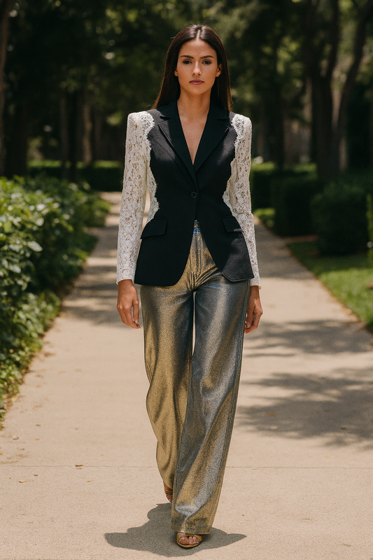 Metallic Ombre Wide-Leg Jeans