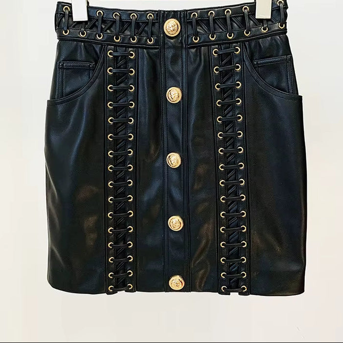 OUDINA Trendy Wholesale Supplies Eyelet Rope Drawstring Slim Suit Jacket Coat Women'S Blazer PU Leather Jacket