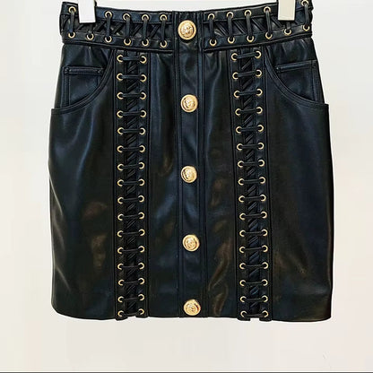 OUDINA Trendy Wholesale Supplies Eyelet Rope Drawstring Slim Suit Jacket Coat Women'S Blazer PU Leather Jacket