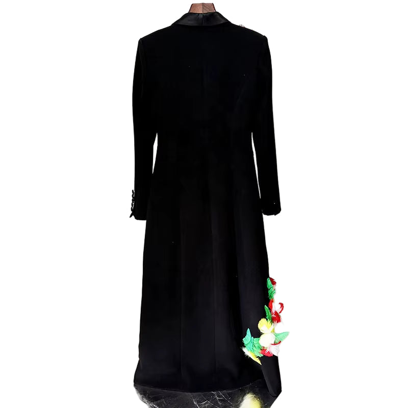 OUDINA Fast Shipping Factory Winter Elegant Feather One Button Maxi Long Blazer Jacket Windbreaker Coat Women'S Trench Coats