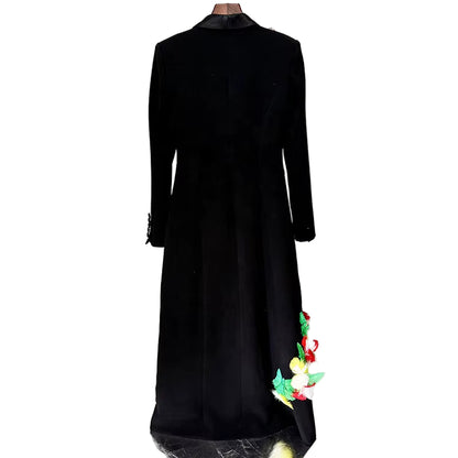 OUDINA Fast Shipping Factory Winter Elegant Feather One Button Maxi Long Blazer Jacket Windbreaker Coat Women'S Trench Coats