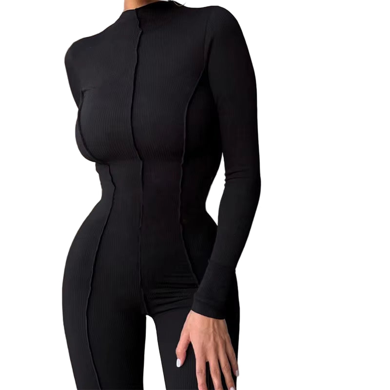OUDINA Hot Selling New Fashion Bodycon Jumpsuit High Collar Casual Solid Color Sports Jumpsuit for Women 2023