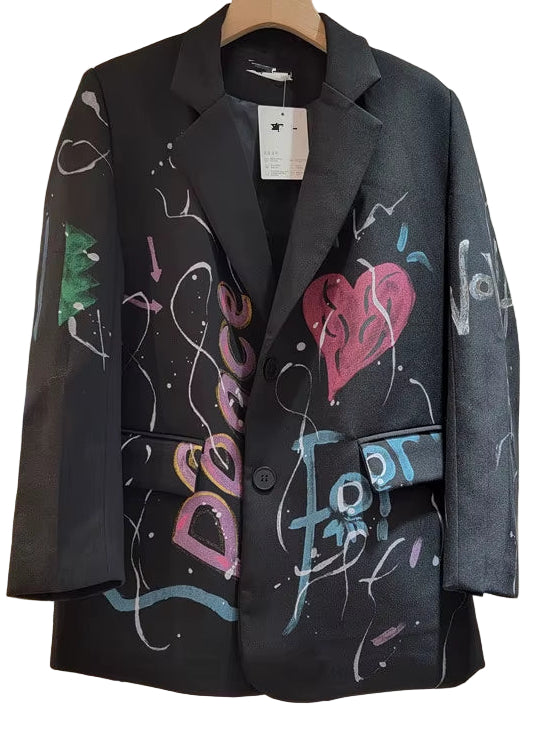 OUDINA New Chic Stylish Fall Winter Graffiti Print Personality Loose Casual Ladies Blazers Women Blazer Jacket