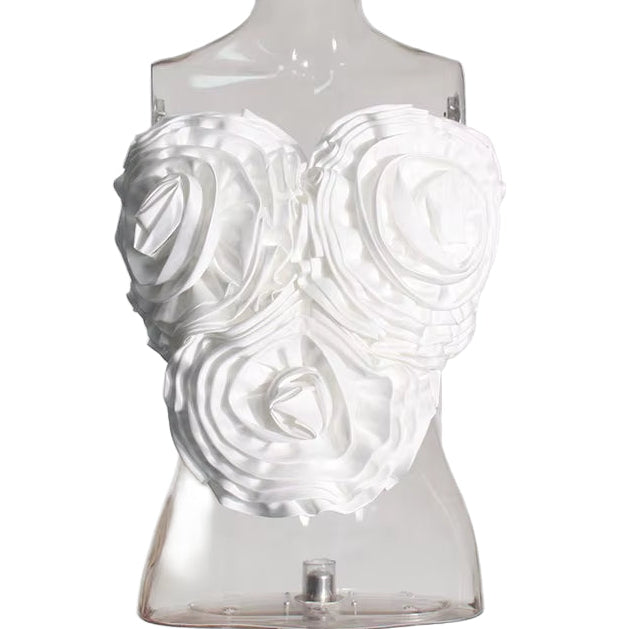 OUDINA New Design Slim Top Short Three-Dimensional Flower Fashion Tube Tops for Ladies