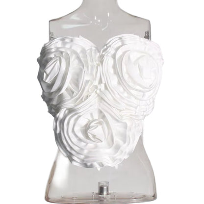 OUDINA New Design Slim Top Short Three-Dimensional Flower Fashion Tube Tops for Ladies