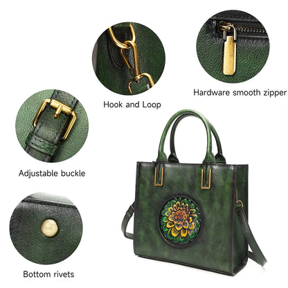 Designer Vintage Embossed Handbag Leather Shoulder Tote Bag Luxury Genuine Leather Handbags for Women