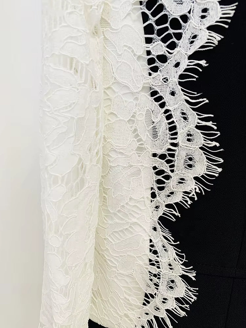 OUDINA Fashion Formal Lace Sleeve Splice Blazer Jacket Suit Elegant Blazer Casual Ladies Blazer