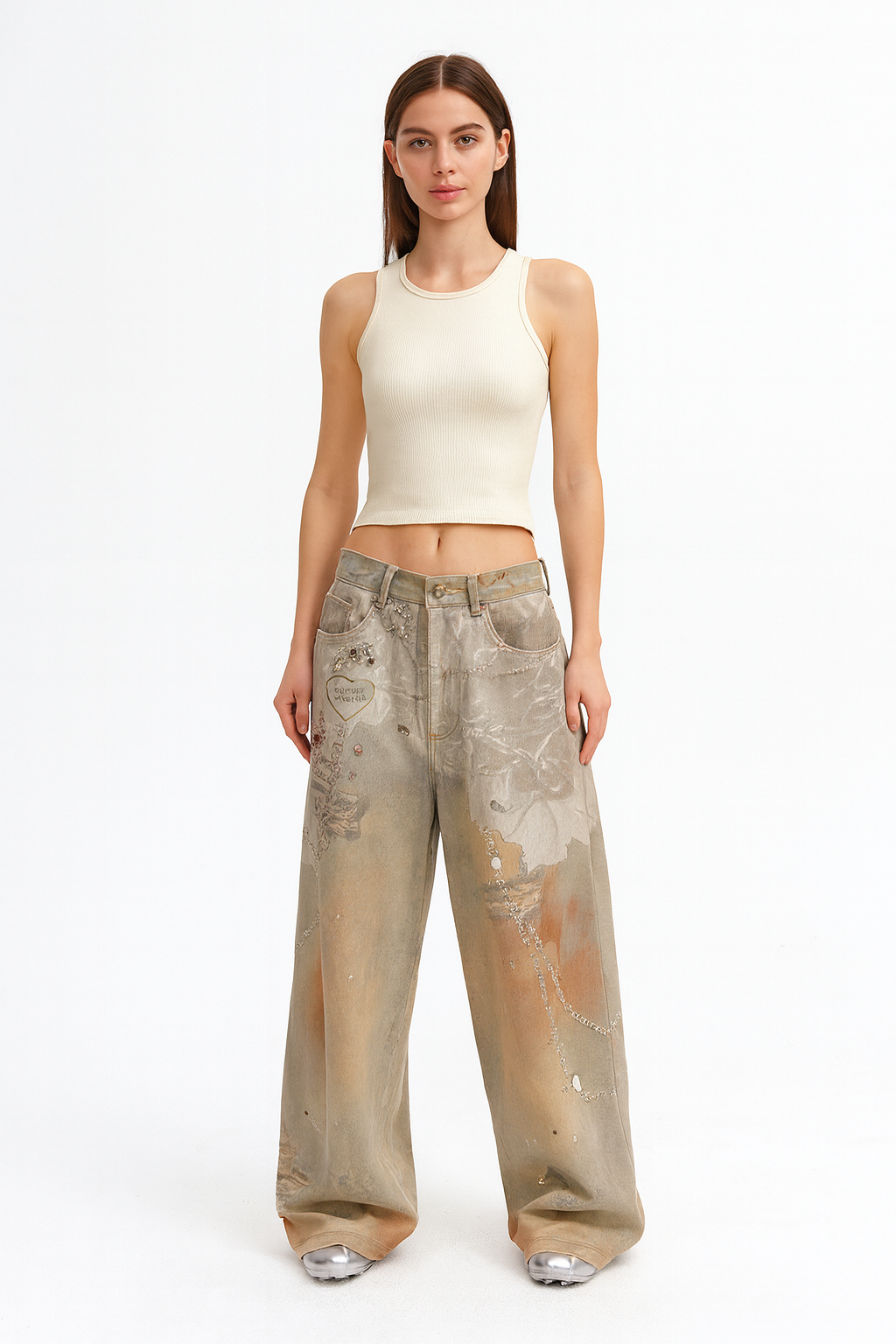 Vintage Pearl-Chain Jeans
