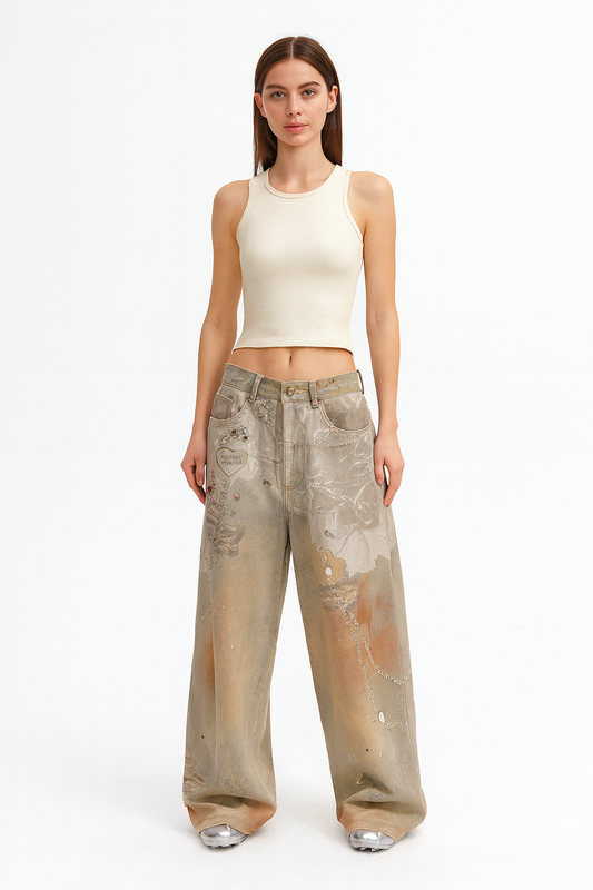 Vintage Pearl-Chain Jeans