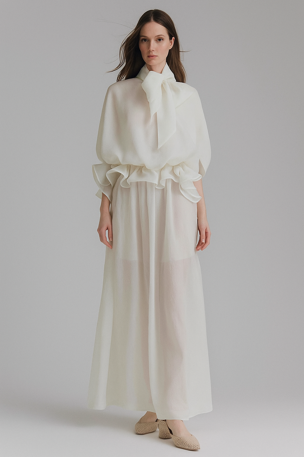 Ruffle Blouse Oversized Bow Dress