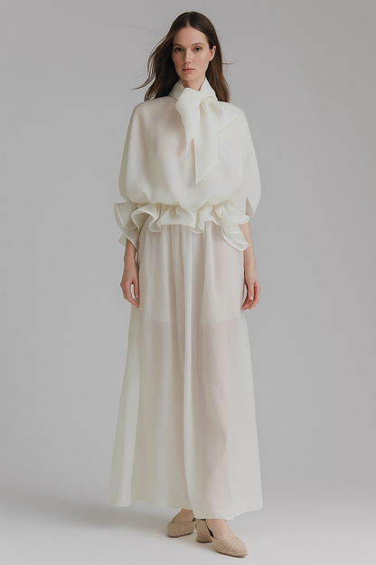 Ruffle Blouse Oversized Bow Dress