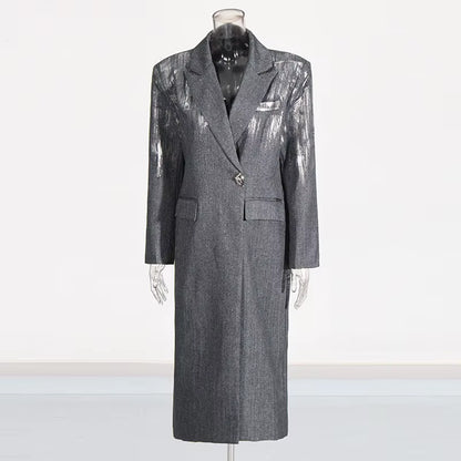 OUDINA Trendy Simple Printed Paint Trench Coat Women Casual Long Coat Single-Button Women'S Trench Coats