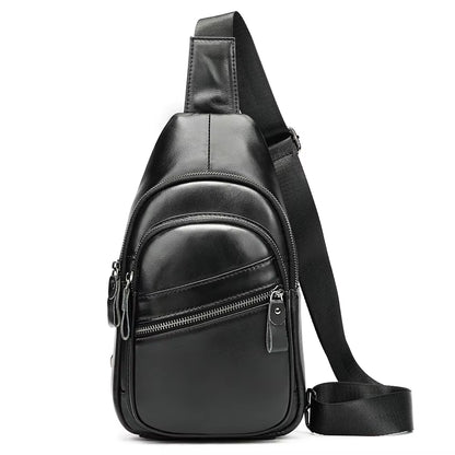 MARRANT Men'S Genuine Leather Waterproof Daypack Leather Chest Sling Bag Shoulder Crossbody Bag Chest Bags for Men