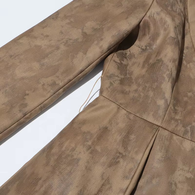 OUDINA Fashion High-End V-Neck Belt Print Long Lady Trench Coats Elegant Trench Coat Women Casual Coats