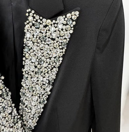 Heavy Industry Beads Blazer Coat Diamond-Embedded Slim-Fit Suit Jacket