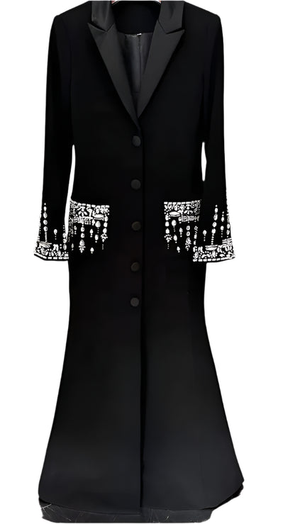 OUDINA Fashion Beaded Diamond Elegant Single Breasted Casual Maxi Long Fishtail Dress Party Women'S Dresses