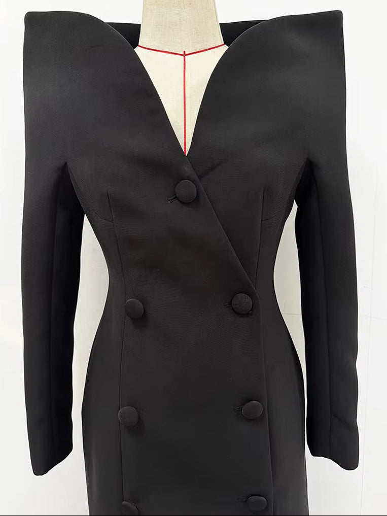 Avant-Garde Red Structured Shoulder Coat Dress