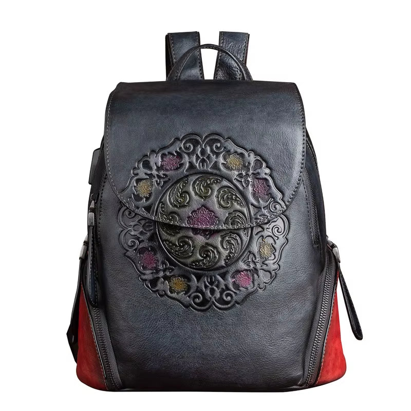 Westal Handmade Chinese Style Cowhide Leather Bag Backpack Genuine Leather Womans Backpack Leather Backpack for Woman