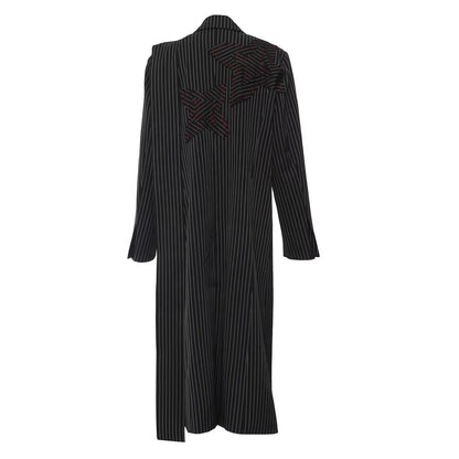 OUDINA Fashion Winter Long Stripes Embroidery Flower Splicing Trench Coat Casual Women Trench Elegant Woman'S Coats
