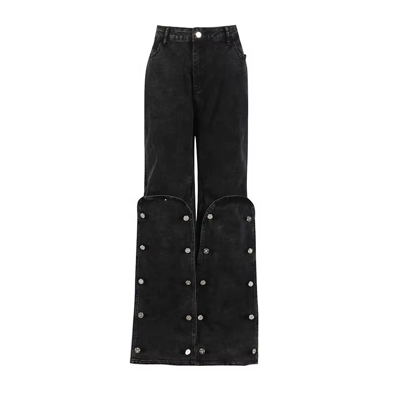  Splicing Casual Straight Leg Jean Pants