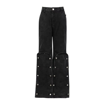  Splicing Casual Straight Leg Jean Pants