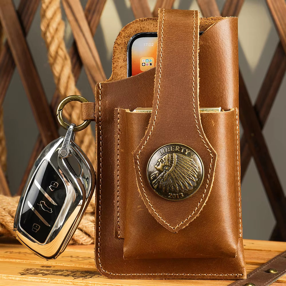 Marrant Multifunctional Leather Cell Phone Bag Men Premium Rugged Leather Cell Phone Holster with Belt Loop Men'S Waist Bag