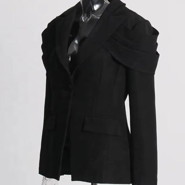 OUDINA New Loose and Versatile Pleated Spring Design Stitching Casual Blazer Suit for Women