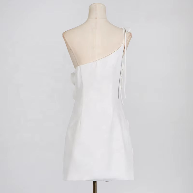 OUDINA New Flower Splicing Solid Color Elegant Mini Dresses for Women Party Evening Dress