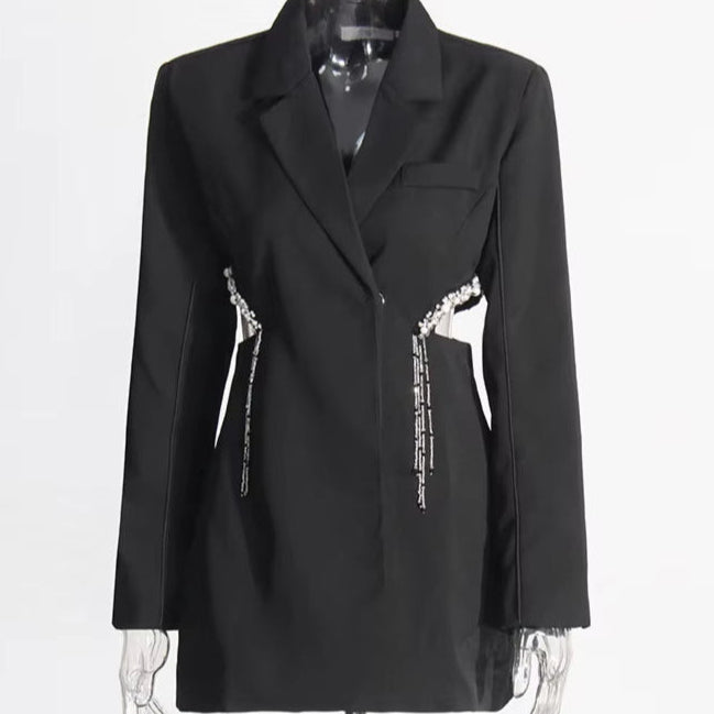 OUDINA Elegant Tassel Embroidery Blazers for Women Sexy Hollow Women'S Suits Blazers Slim Women Blazer